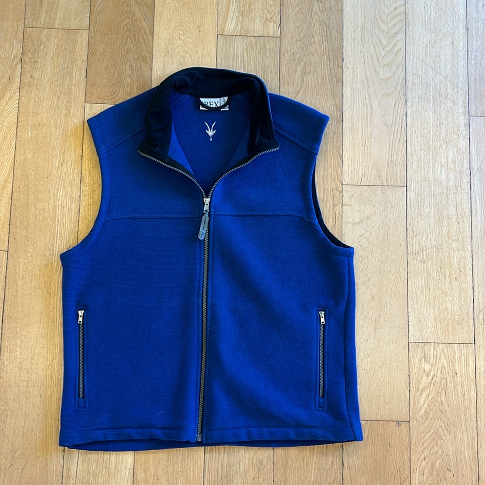 Ibex Vest Mens L Blue 100% New Wool Full Zip Zippered Pockets Exclusive Trim